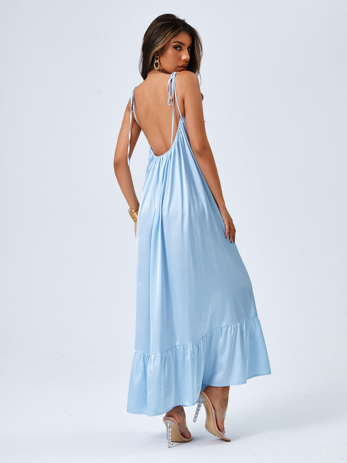 Tie Shoulder Backless Maxi Dress