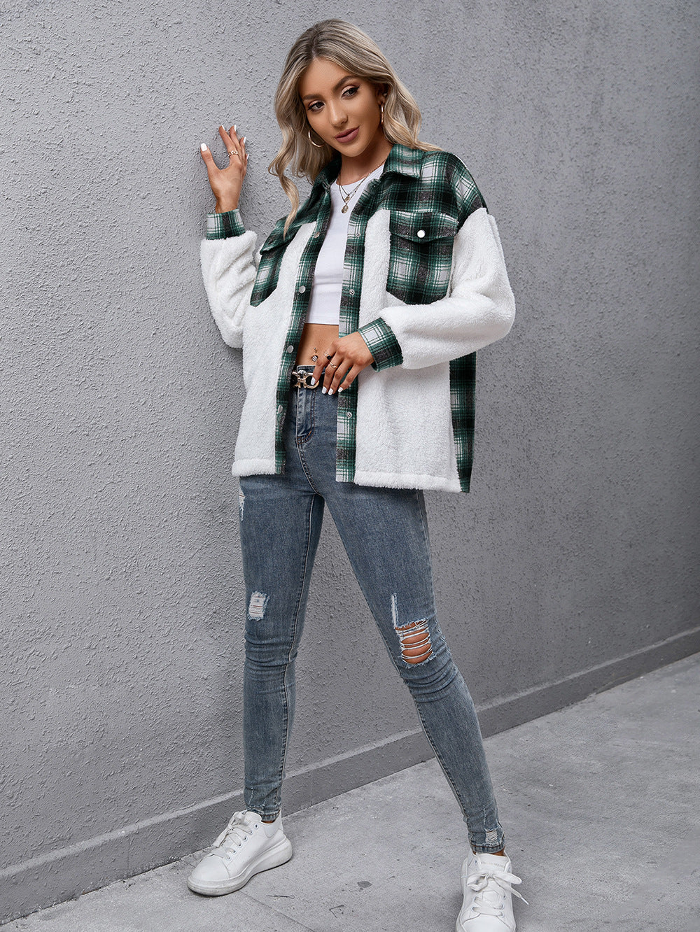 Ivy Lane Plaid Collared Neck Button Down Jacket