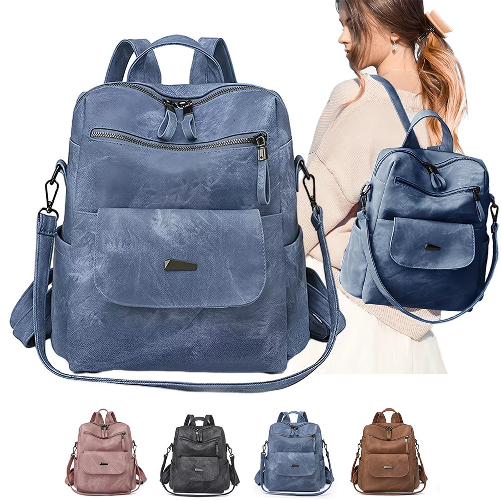 PU Leather Purse Backpack for Women, Travel Handbag Backpack Purse Shoulder Bags Blue