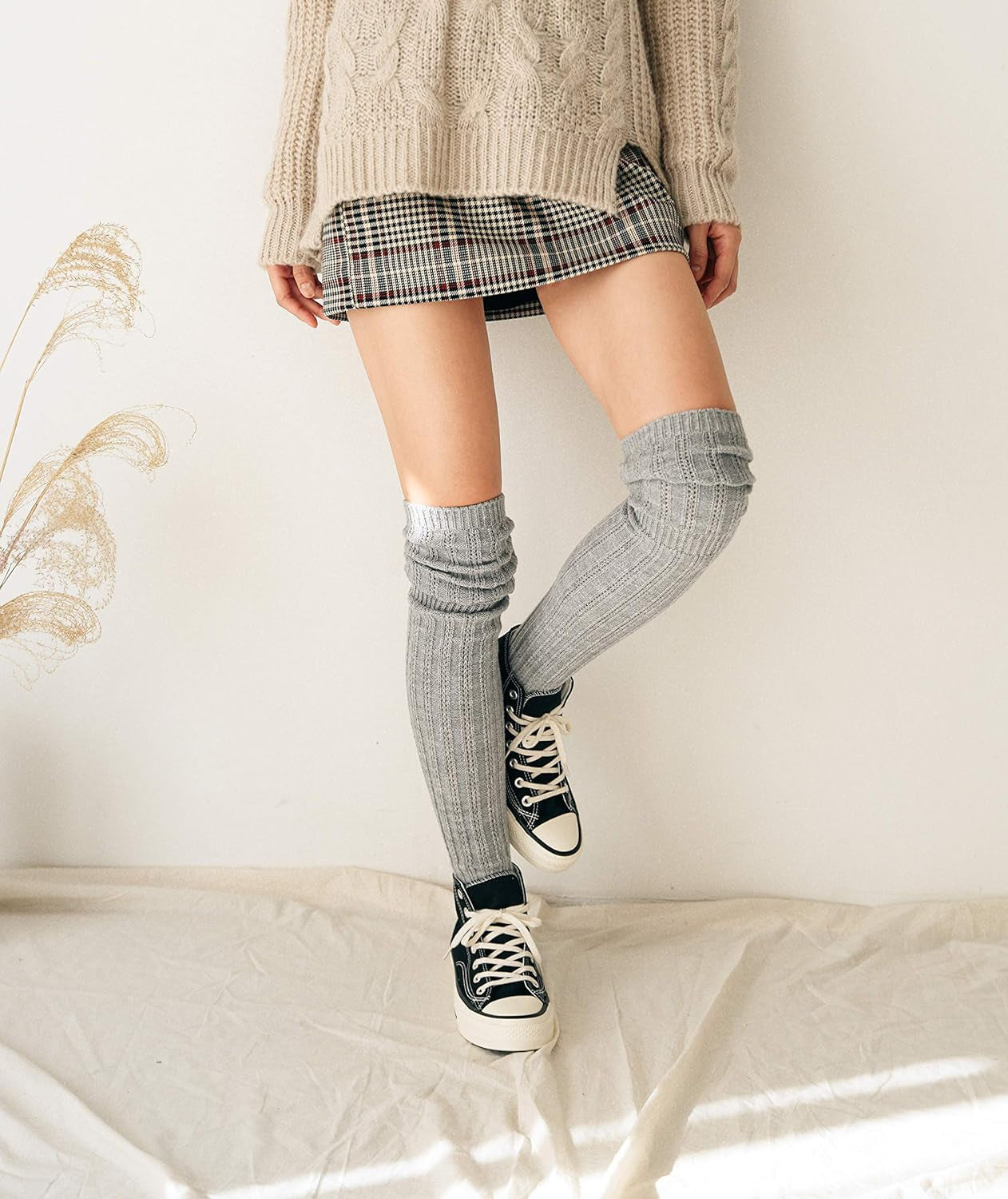 Winter Slouch Top over the Knee High Knit Boot Socks