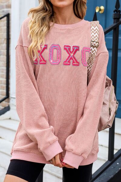 XOXO Round Neck Dropped Shoulder Sweatshirt