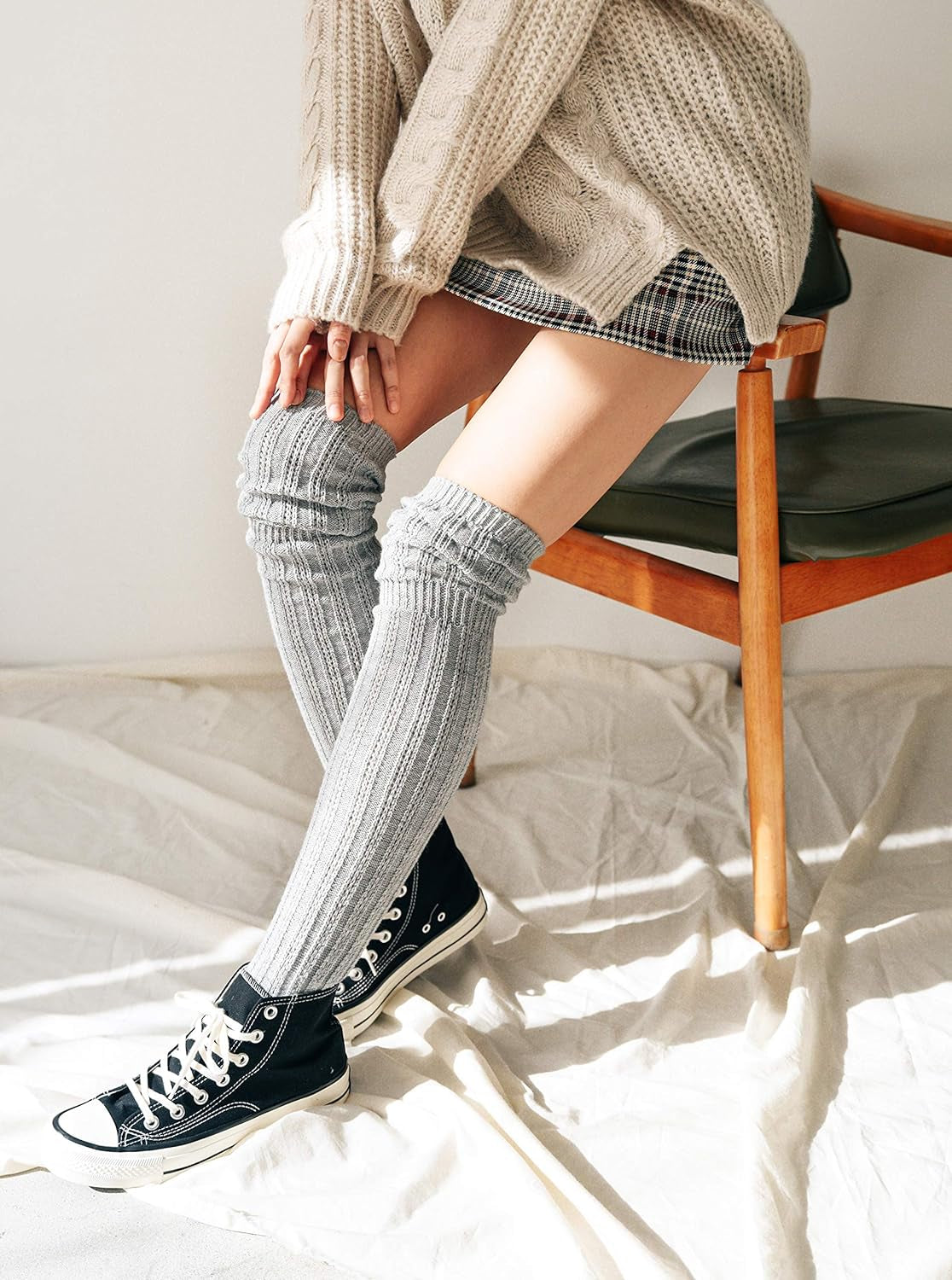 Winter Slouch Top over the Knee High Knit Boot Socks