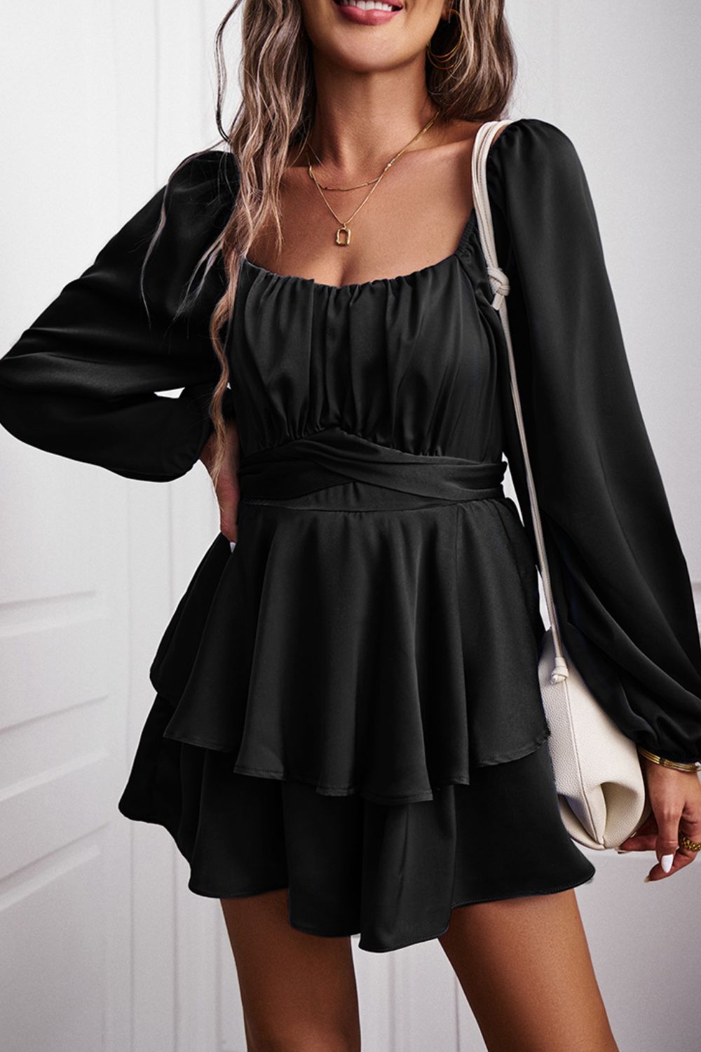 Long Balloon Sleeve Layered Romper