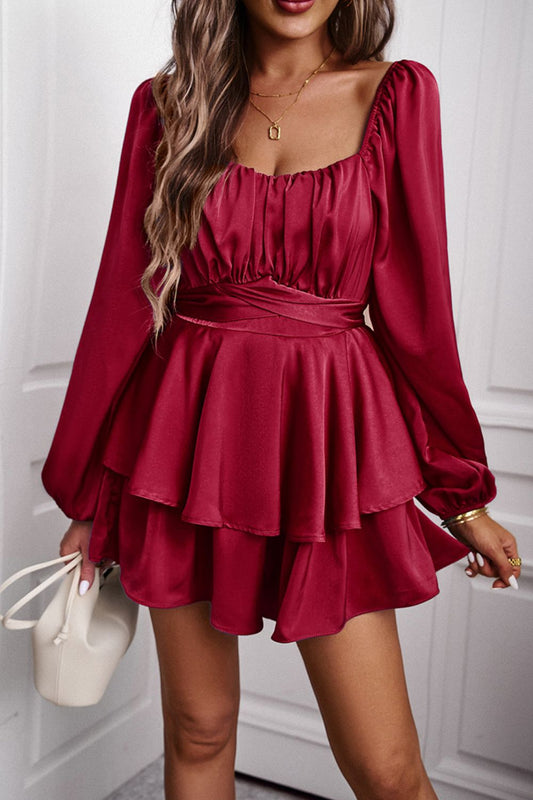 Long Balloon Sleeve Layered Romper