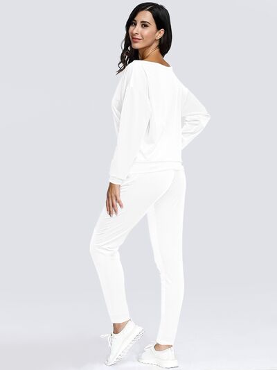 Boat Neck Dropped Shoulder Top and Pants Set