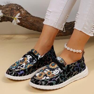 Sunflower Pattern Flat Loafers