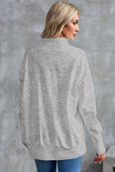 Half Zip Pocketed Dropped Shoulder Sweatshirt