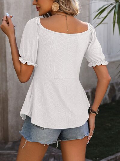 Ruched V-Neck Flounce Sleeve Blouse