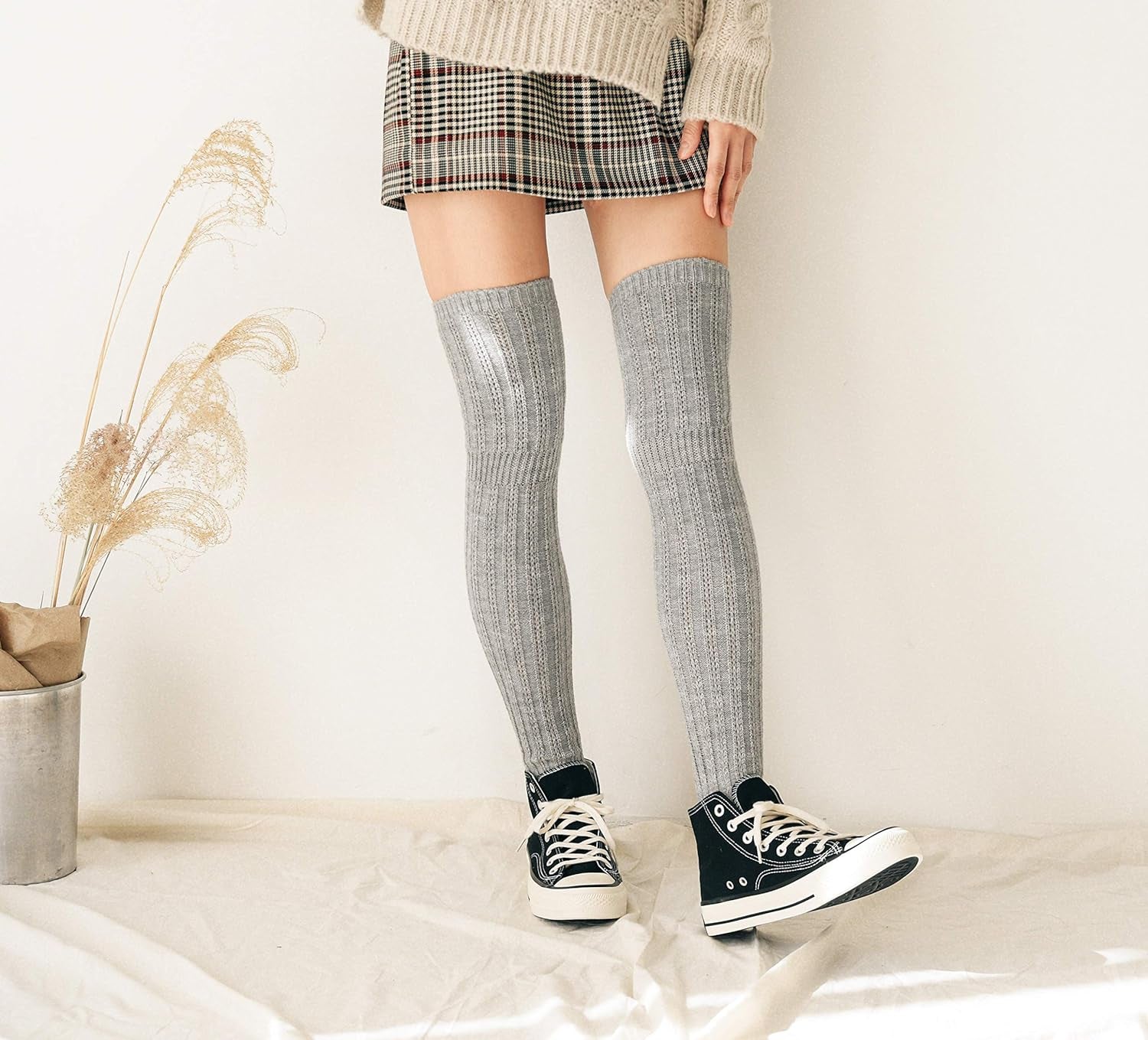 Winter Slouch Top over the Knee High Knit Boot Socks