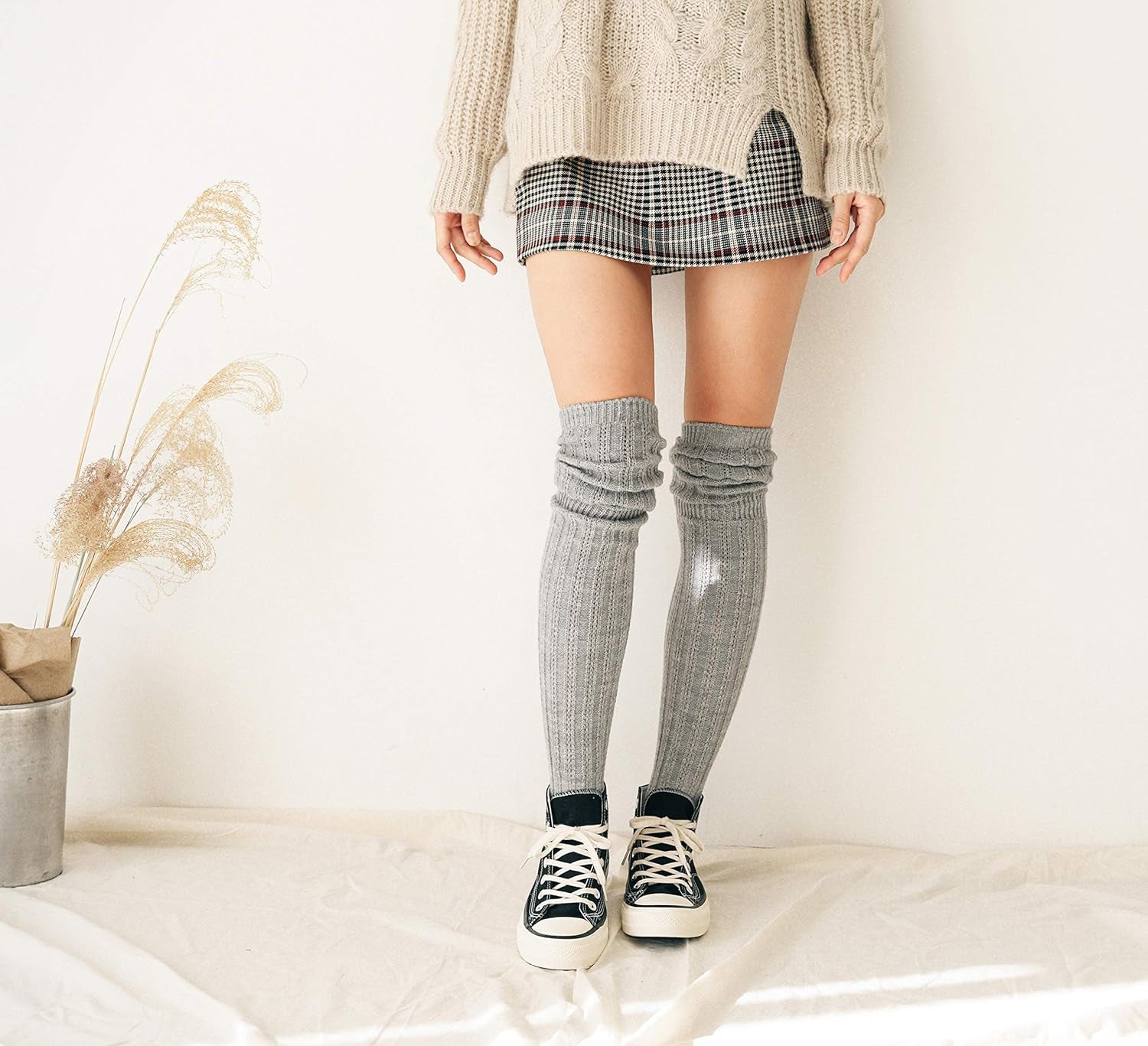 Winter Slouch Top over the Knee High Knit Boot Socks