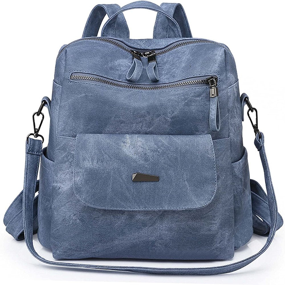 PU Leather Purse Backpack for Women, Travel Handbag Backpack Purse Shoulder Bags Blue